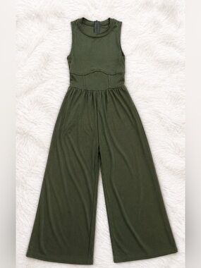 Cider Olive Green Sleeveless Wide-Leg Jumpsuit